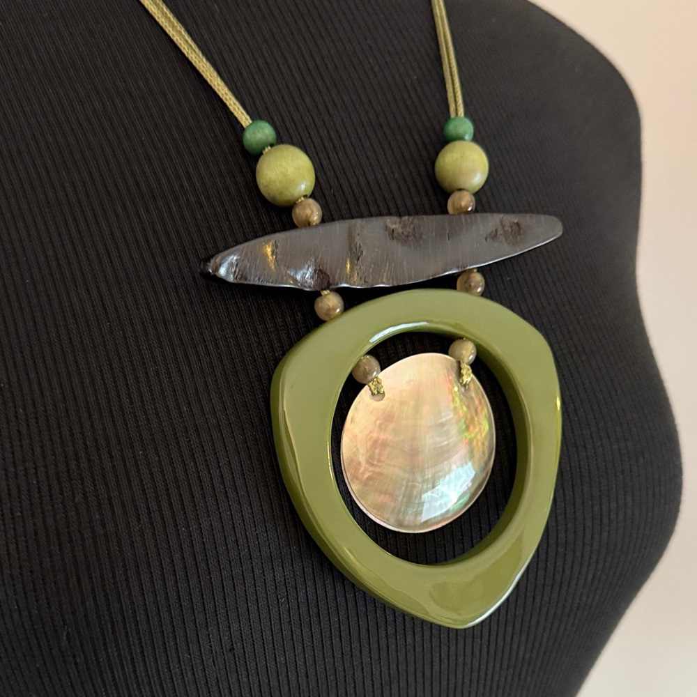 D.Green Designs Olive and Gold Statement Necklace